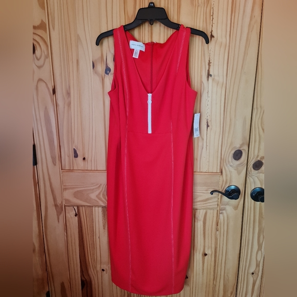 Donna Morgan V Neck Contrast Zipper Stitching BodyCon Sleeveless Lined NWT 14 - Picture 1 of 7